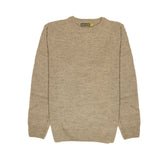 100% SHETLAND RAGG WOOL CREW Round Neck Knit JUMPER Pullover Mens Sweater Knitted - Beige - M