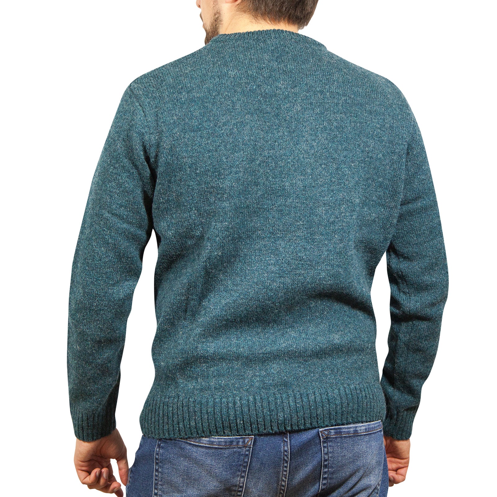 100% SHETLAND RAGG WOOL CREW Round Neck Knit JUMPER Pullover Mens Sweater Knitted - Sherwood - XL