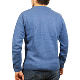100% SHETLAND RAGG WOOL CREW Round Neck Knit JUMPER Pullover Mens Sweater Knitted - Sky - 5XL