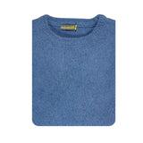 100% SHETLAND RAGG WOOL CREW Round Neck Knit JUMPER Pullover Mens Sweater Knitted - Sky - 5XL