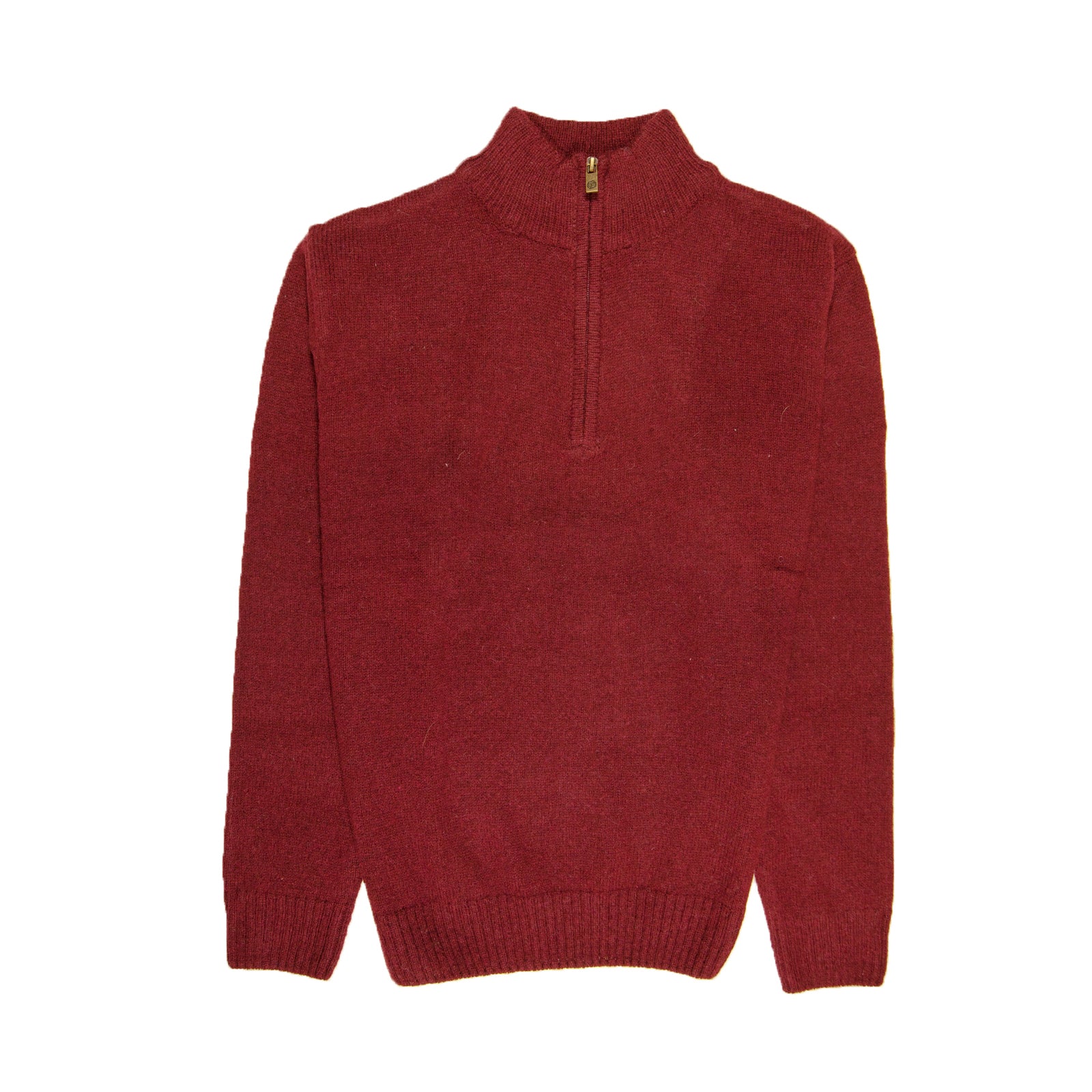 Men's Sweats & Trackpants: 100% SHETLAND RAGG WOOL Half Zip Up Knit JUMPER Pullover Mens Sweater Knitted - Burgundy - M