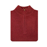 100% SHETLAND RAGG WOOL Half Zip Up Knit JUMPER Pullover Mens Sweater Knitted - Burgundy (97) - S