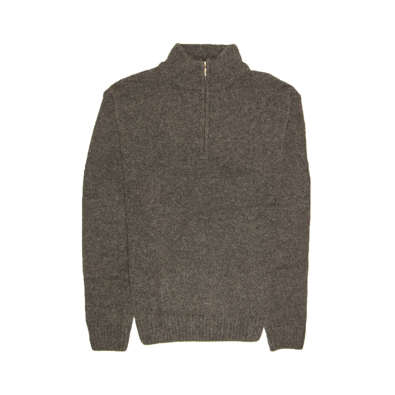 100% SHETLAND RAGG WOOL Half Zip Up Knit JUMPER Pullover Mens Sweater Knitted - Charcoal - S