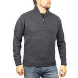 100% SHETLAND RAGG WOOL Half Zip Up Knit JUMPER Pullover Mens Sweater Knitted - Denim Blue (45) - L