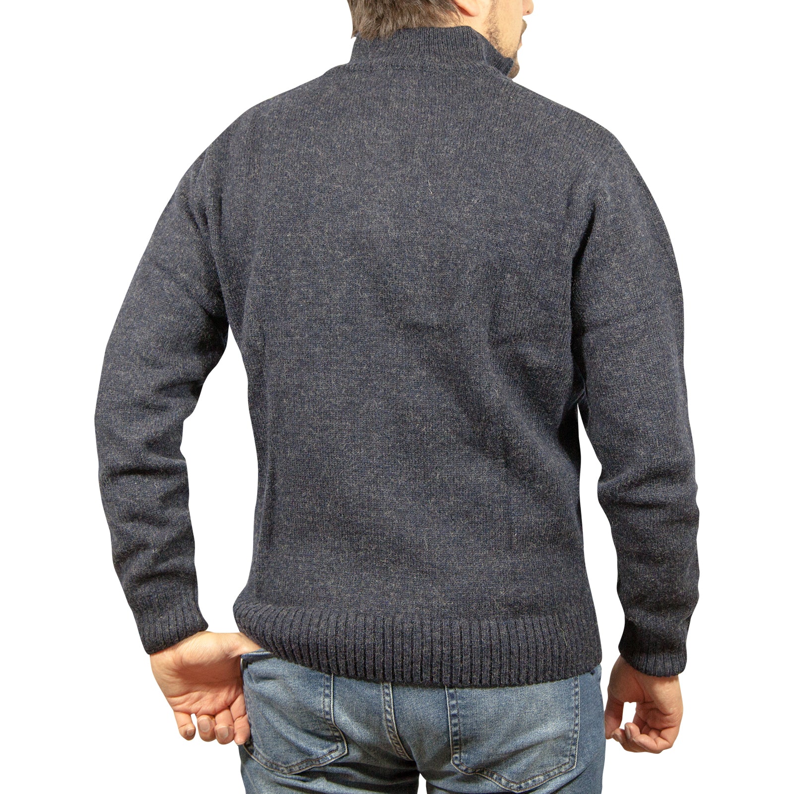 100% SHETLAND RAGG WOOL Half Zip Up Knit JUMPER Pullover Mens Sweater Knitted - Denim Blue - XXL