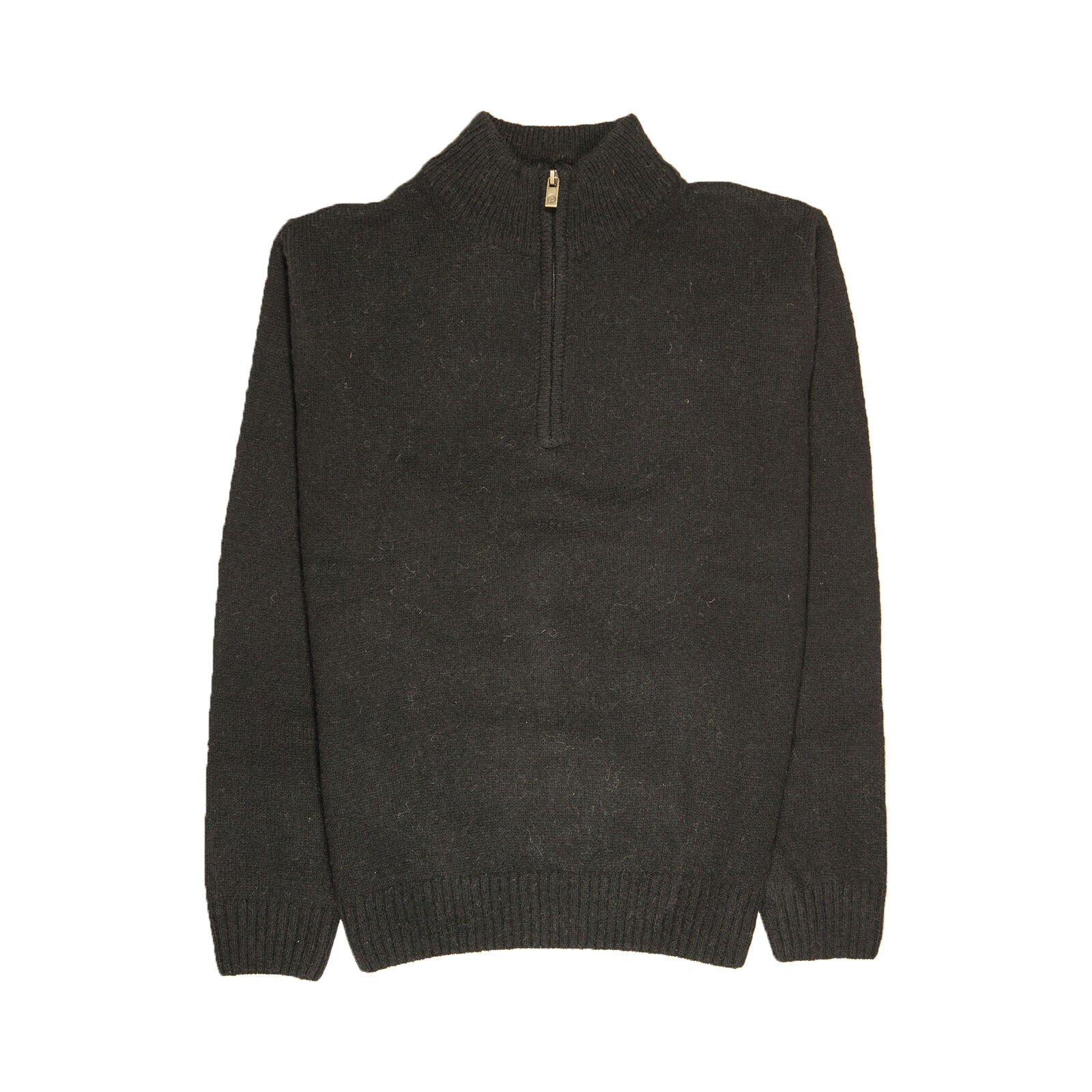 100% SHETLAND RAGG WOOL Half Zip Up Knit JUMPER Pullover Mens Sweater Knitted - Plain Black - 6XL
