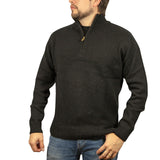100% SHETLAND RAGG WOOL Half Zip Up Knit JUMPER Pullover Mens Sweater Knitted - Plain Black - M