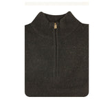 100% SHETLAND RAGG WOOL Half Zip Up Knit JUMPER Pullover Mens Sweater Knitted - Plain Black - XL