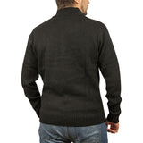 100% SHETLAND RAGG WOOL Half Zip Up Knit JUMPER Pullover Mens Sweater Knitted - Plain Black - XXL