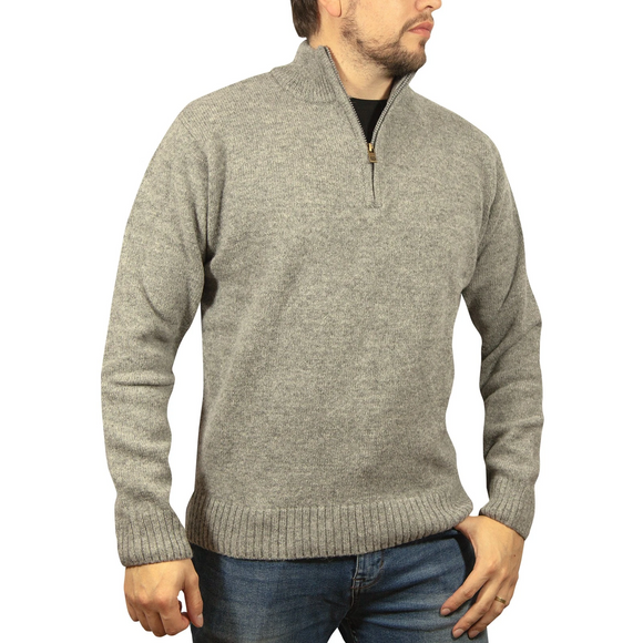 100% SHETLAND RAGG WOOL Half Zip Up Knit JUMPER Pullover Mens Sweater Knitted - Grey (21) - M