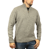 100% SHETLAND RAGG WOOL Half Zip Up Knit JUMPER Pullover Mens Sweater Knitted - Grey (21) - M