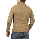 100% SHETLAND RAGG WOOL Half Zip Up Knit JUMPER Pullover Mens Sweater Knitted - Nutmeg (23) - L