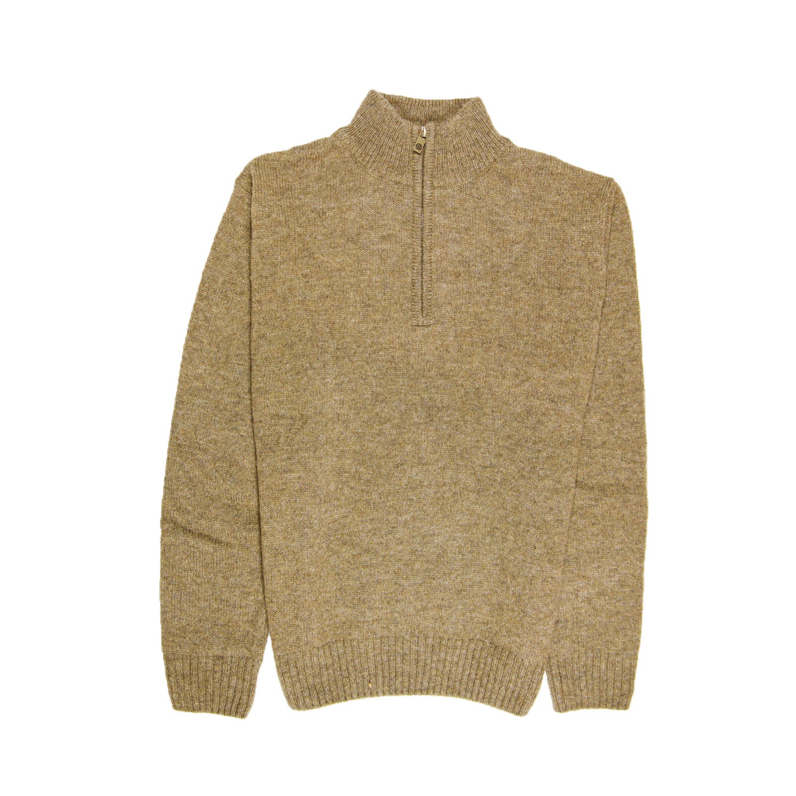 Men's Sweats & Trackpants: 100% SHETLAND RAGG WOOL Half Zip Up Knit JUMPER Pullover Mens Sweater Knitted - Nutmeg - L