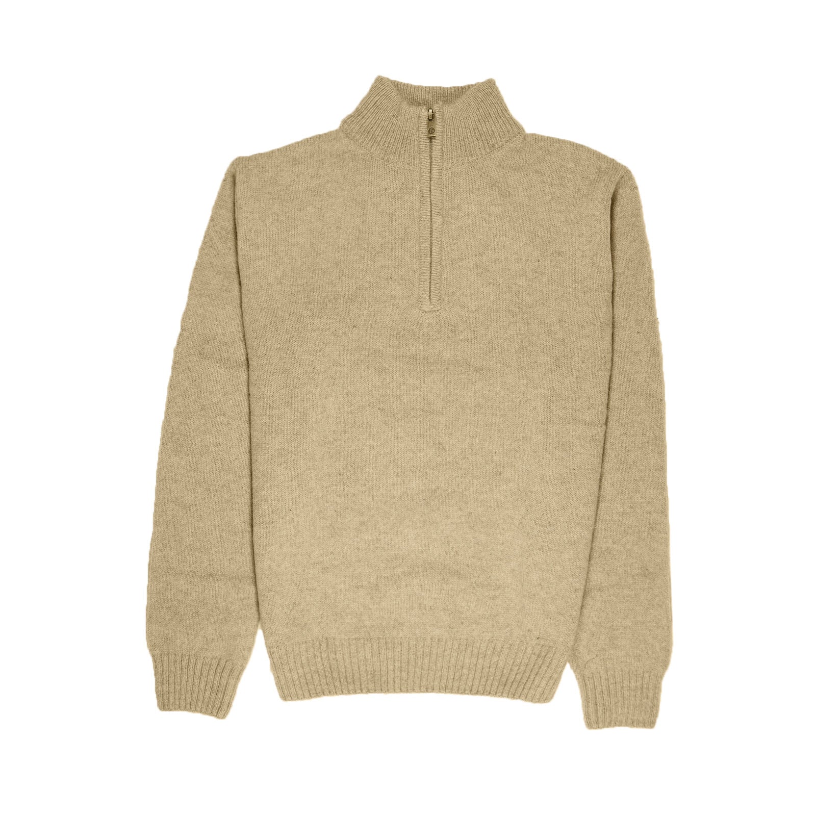 100% SHETLAND RAGG WOOL Half Zip Up Knit JUMPER Pullover Mens Sweater Knitted - Oat Marle - 5XL