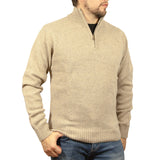 100% SHETLAND RAGG WOOL Half Zip Up Knit JUMPER Pullover Mens Sweater Knitted - Oat Marle (03) - M