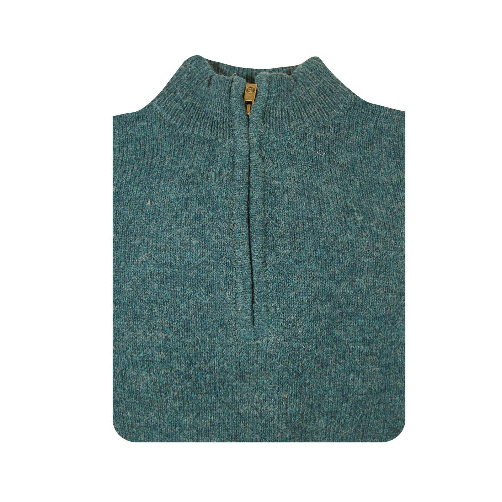 100% SHETLAND RAGG WOOL Half Zip Up Knit JUMPER Pullover Mens Sweater Knitted - Sherwood - M