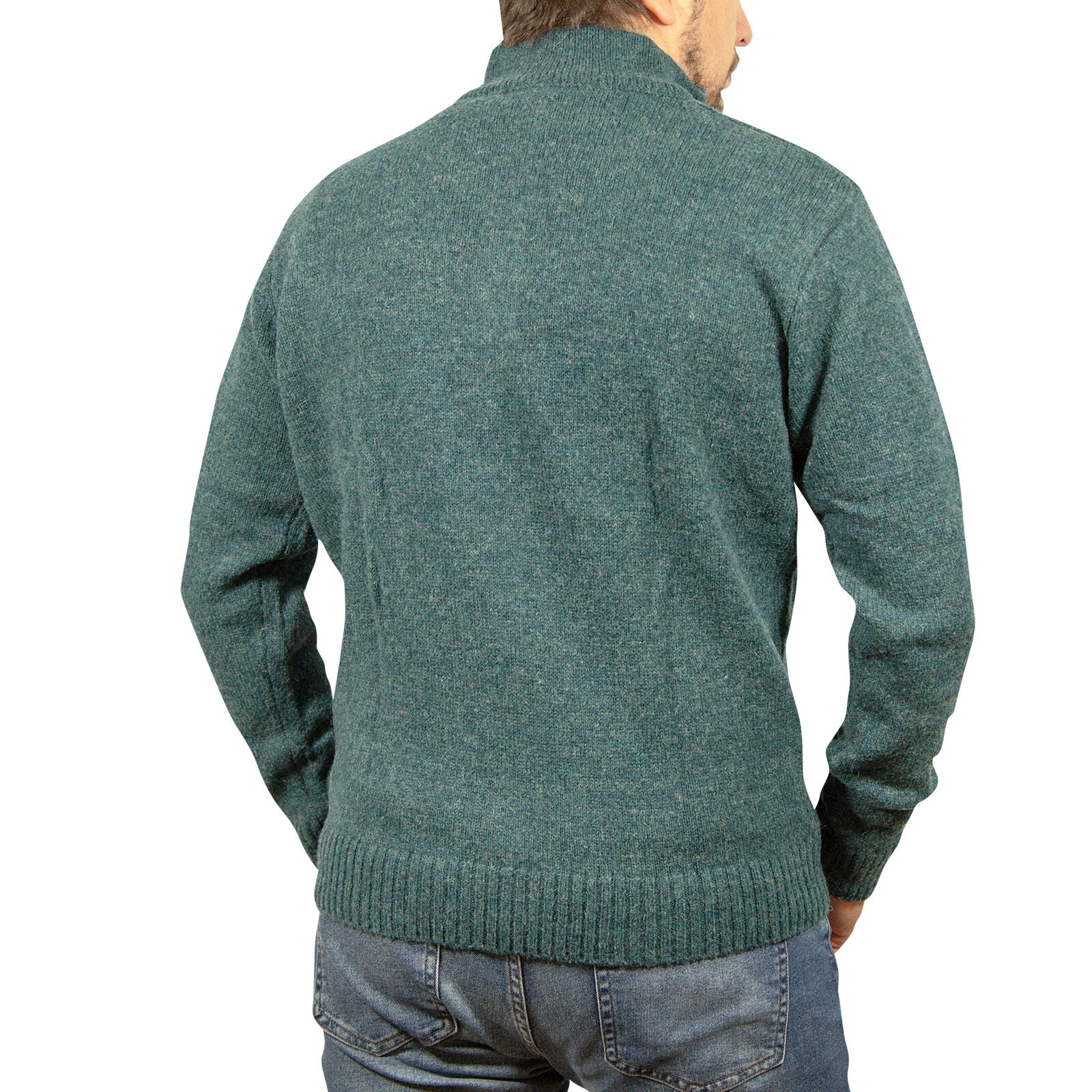 Men's Sweats & Trackpants: 100% SHETLAND RAGG WOOL Half Zip Up Knit JUMPER Pullover Mens Sweater Knitted - Sherwood - XL