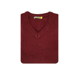 100% Shetland Ragg Wool V Neck Knit Jumper Pullover Mens Sweater Knitted - Burgundy (97) - S