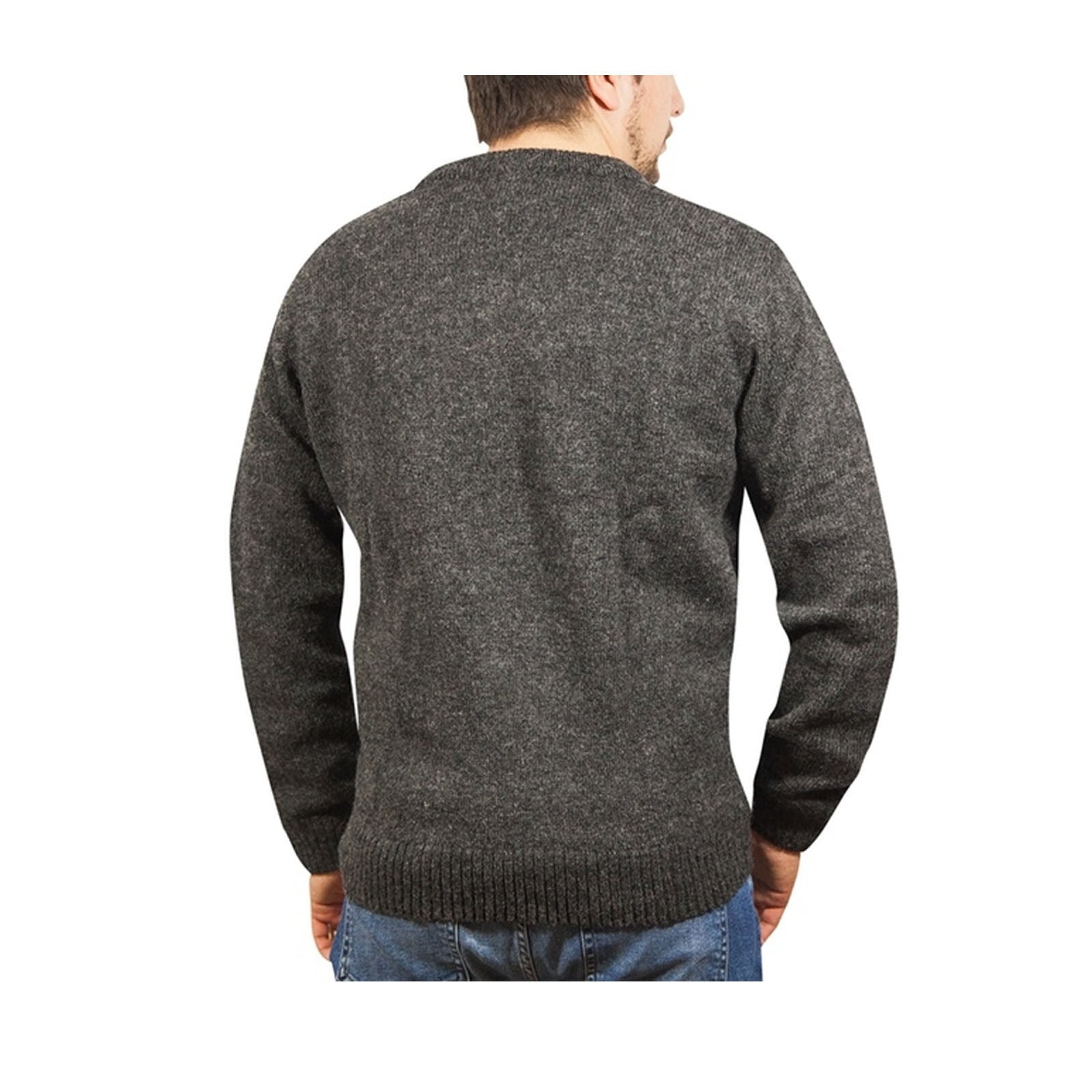 100% Shetland Ragg Wool V Neck Knit Jumper Pullover Mens Sweater Knitted - Charcoal - 5XL