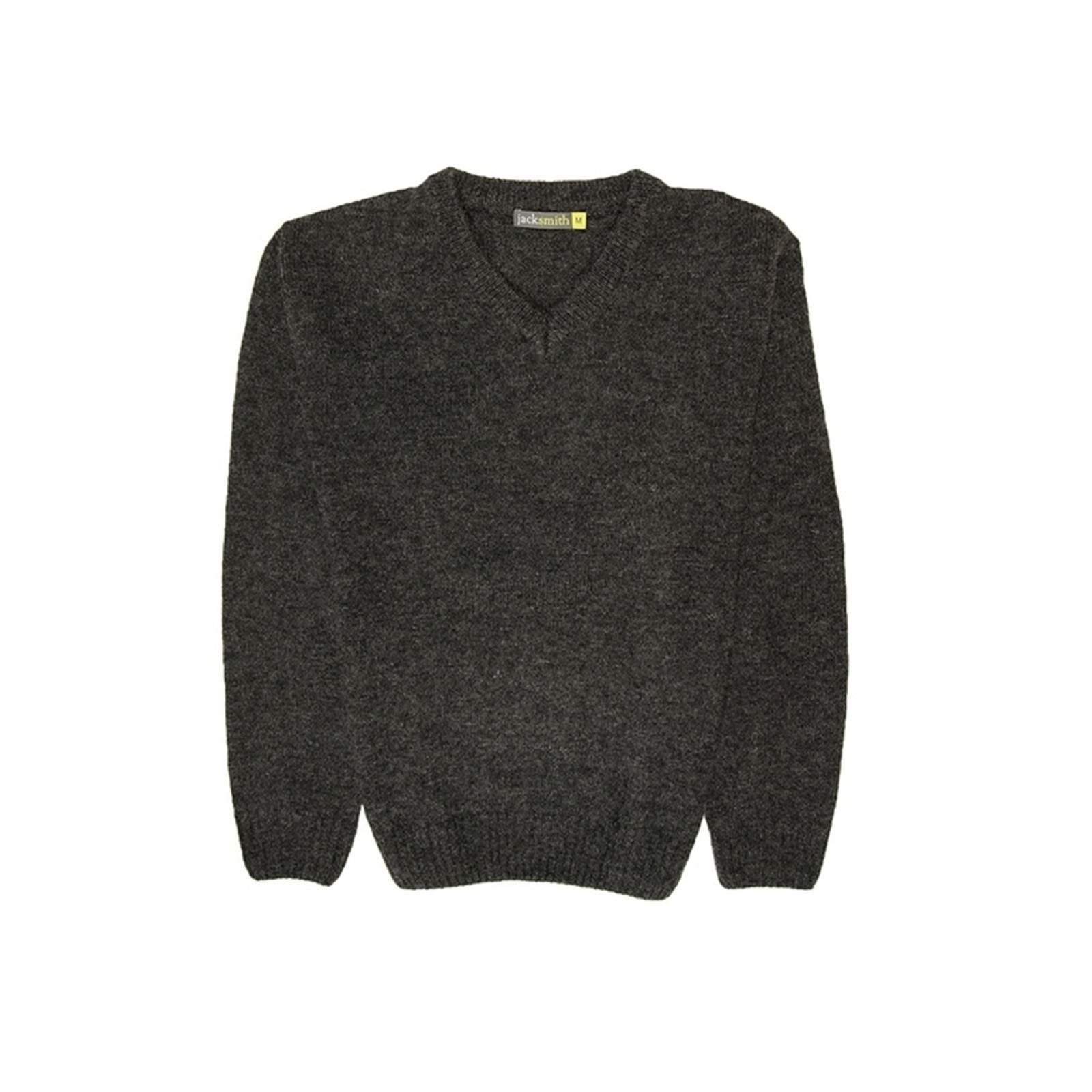 100% Shetland Ragg Wool V Neck Knit Jumper Pullover Mens Sweater Knitted - Charcoal - 5XL