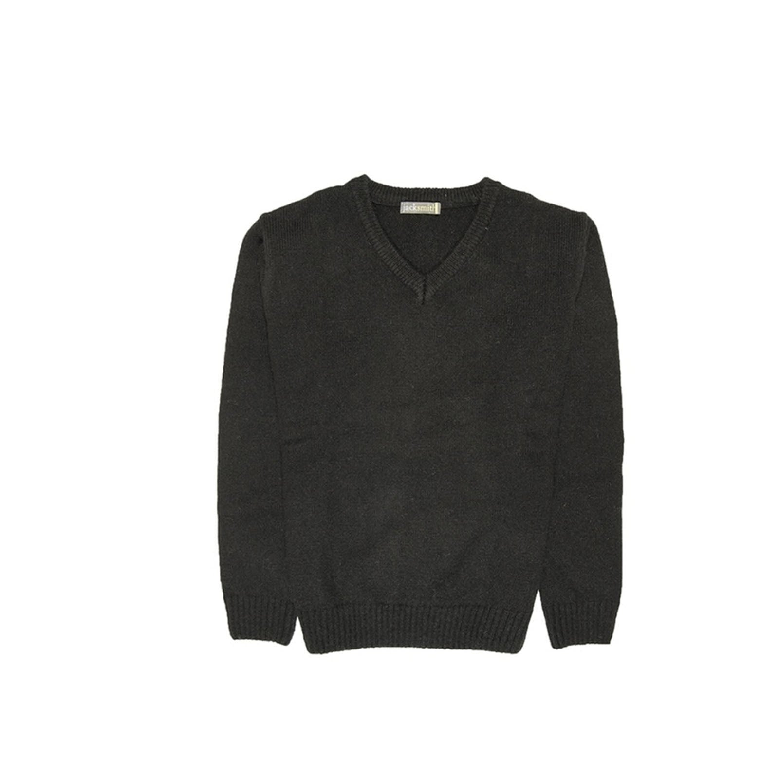100% Shetland Ragg Wool V Neck Knit Jumper Pullover Mens Sweater Knitted - Plain Black - 3XL