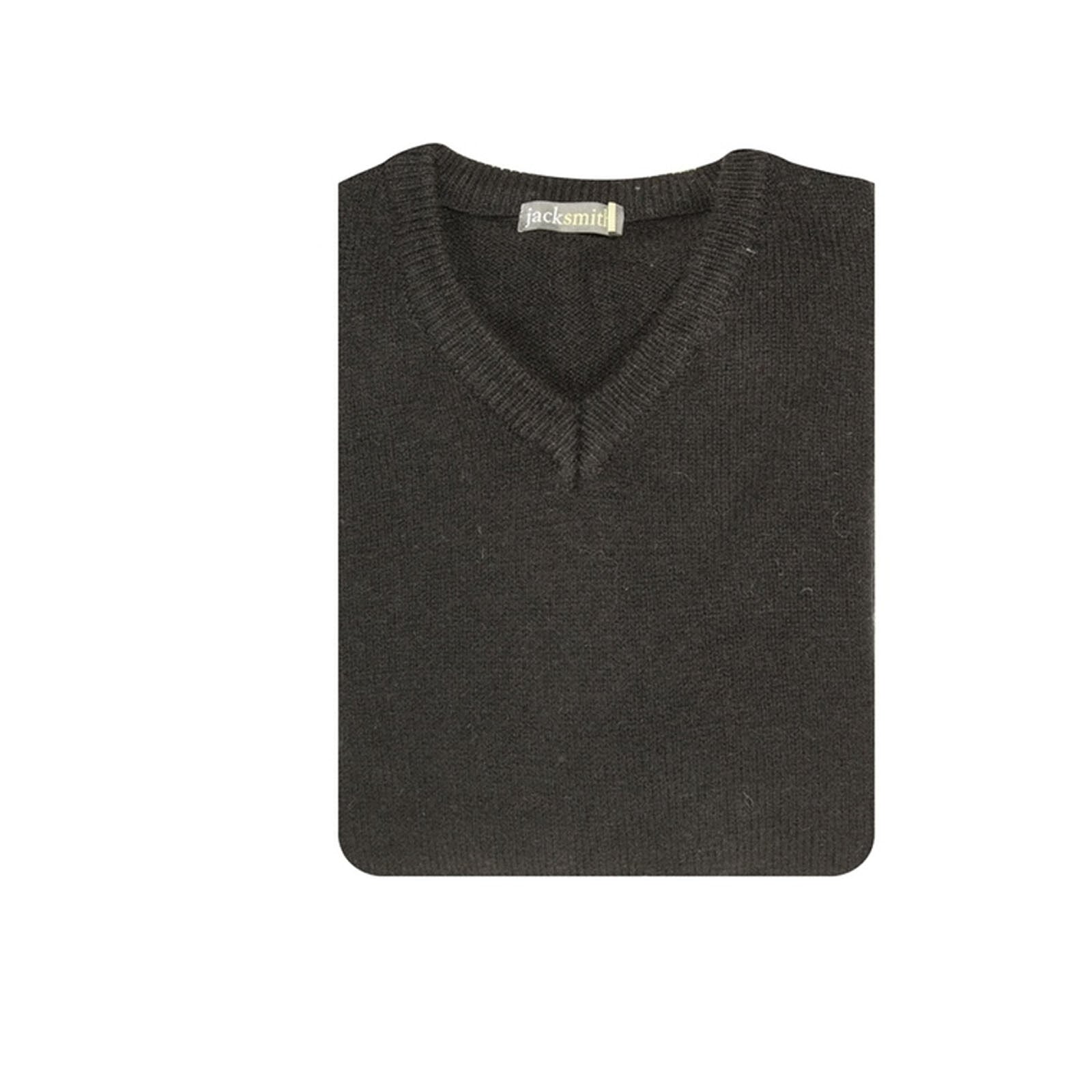 100% Shetland Ragg Wool V Neck Knit Jumper Pullover Mens Sweater Knitted - Plain Black - 6XL