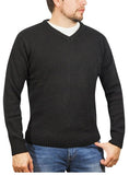 100% Shetland Ragg Wool V Neck Knit Jumper Pullover Mens Sweater Knitted - Plain Black - XXL