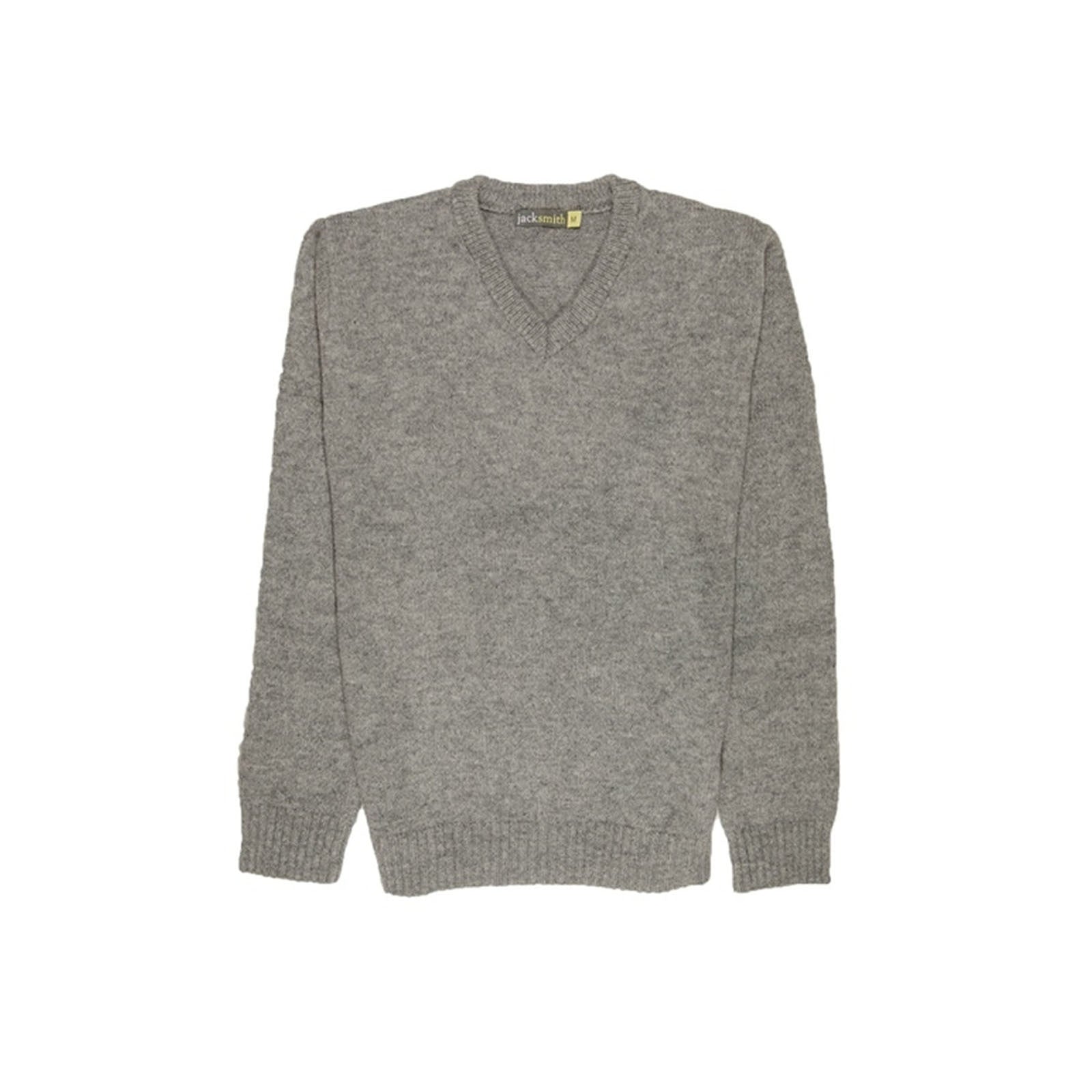 100% Shetland Ragg Wool V Neck Knit Jumper Pullover Mens Sweater Knitted - Grey - L