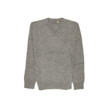 100% Shetland Ragg Wool V Neck Knit Jumper Pullover Mens Sweater Knitted - Grey - L
