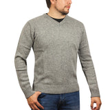 100% Shetland Ragg Wool V Neck Knit Jumper Pullover Mens Sweater Knitted - Grey (21) - S