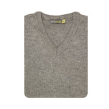 100% Shetland Ragg Wool V Neck Knit Jumper Pullover Mens Sweater Knitted - Grey (21) - XXL
