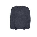 100% Shetland Ragg Wool V Neck Knit Jumper Pullover Mens Sweater Knitted - Navy - L