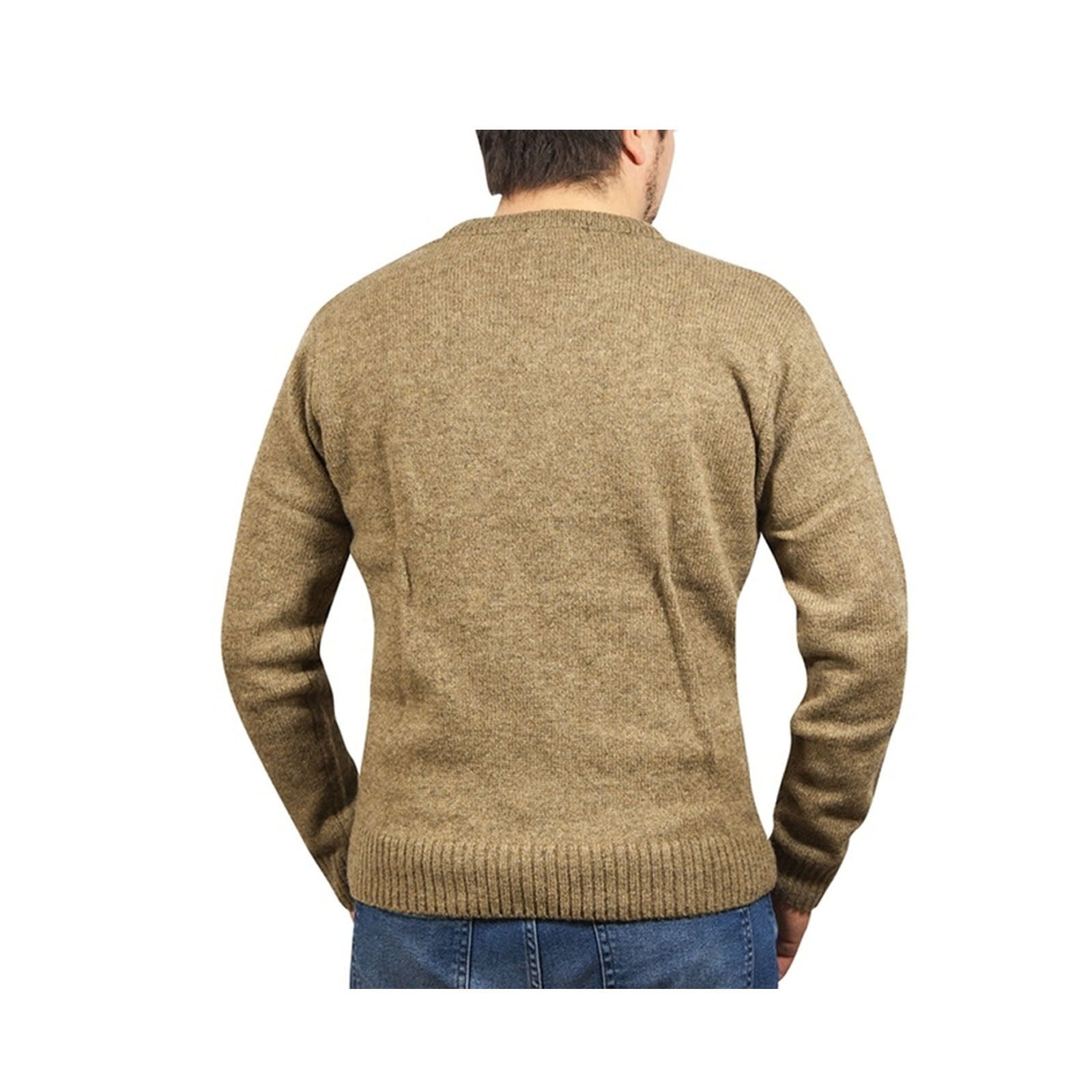 100% Shetland Ragg Wool V Neck Knit Jumper Pullover Mens Sweater Knitted - Nutmeg - 4XL