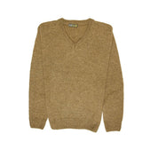 100% Shetland Ragg Wool V Neck Knit Jumper Pullover Mens Sweater Knitted - Nutmeg - 6XL