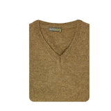 100% Shetland Ragg Wool V Neck Knit Jumper Pullover Mens Sweater Knitted - Nutmeg (23) - M