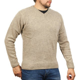 100% Shetland Ragg Wool V Neck Knit Jumper Pullover Mens Sweater Knitted - Oat Marle (03) - 3XL