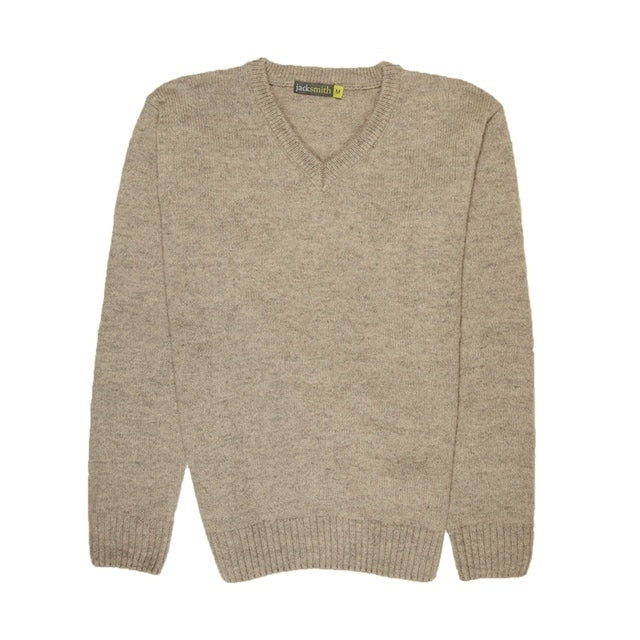 100% Shetland Ragg Wool V Neck Knit Jumper Pullover Mens Sweater Knitted - Oat Marle - 3XL