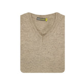 100% Shetland Ragg Wool V Neck Knit Jumper Pullover Mens Sweater Knitted - Oat Marle (03) - 3XL