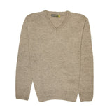 100% Shetland Ragg Wool V Neck Knit Jumper Pullover Mens Sweater Knitted - Oat Marle (03) - M