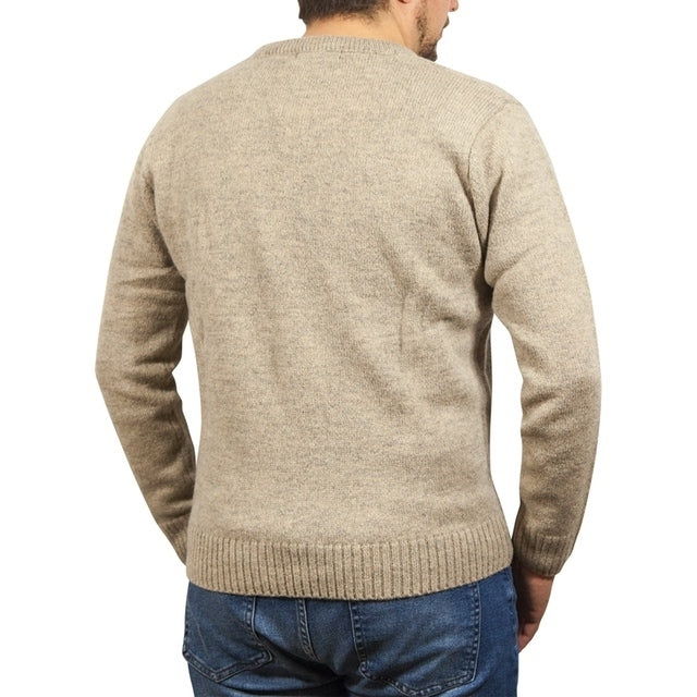 Men's Sweats & Trackpants: 100% Shetland Ragg Wool V Neck Knit Jumper Pullover Mens Sweater Knitted - Oat Marle - S