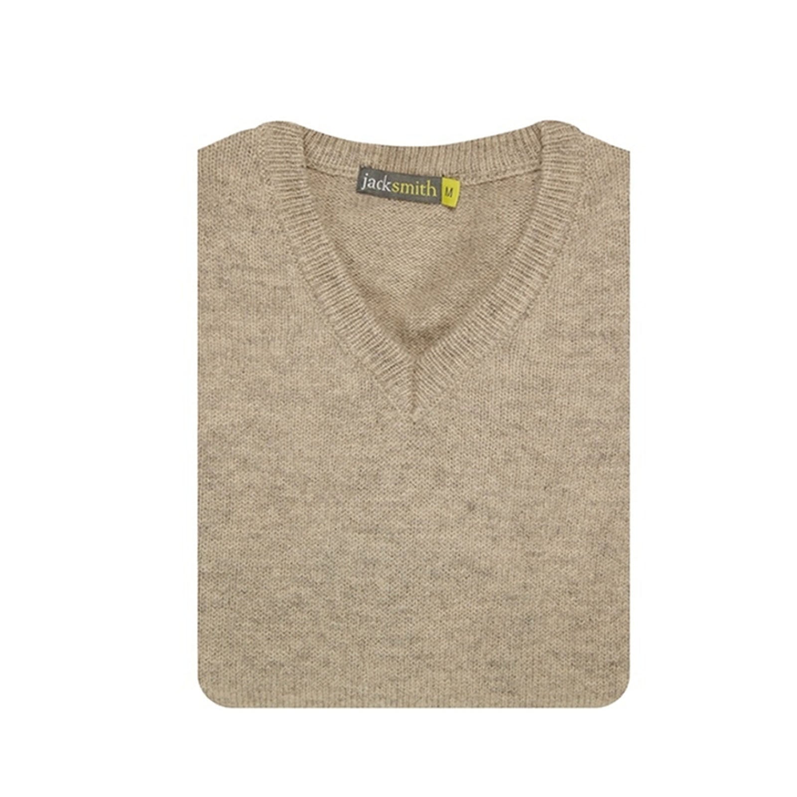 100% Shetland Ragg Wool V Neck Knit Jumper Pullover Mens Sweater Knitted - Oat Marle - XXL