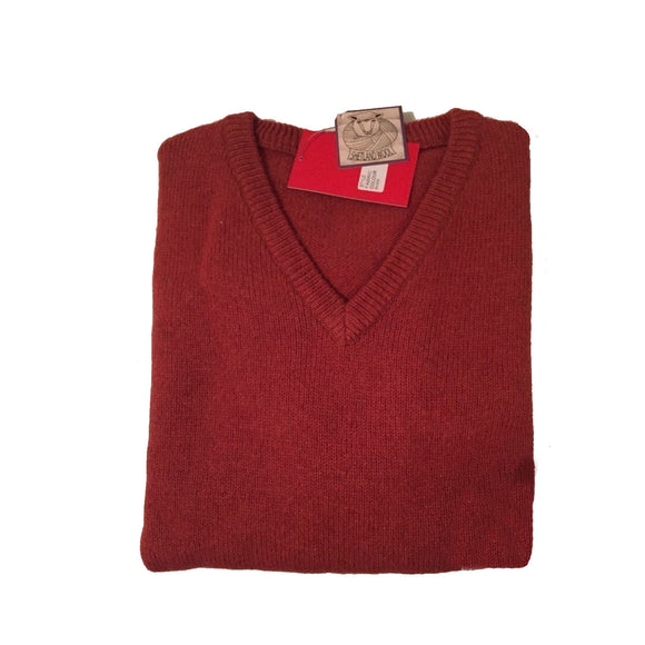 100% Shetland Ragg Wool V Neck Knit Jumper Pullover Mens Sweater Knitted - Rust (54) - 5XL