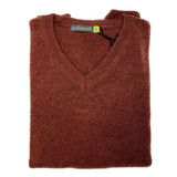 100% Shetland Ragg Wool V Neck Knit Jumper Pullover Mens Sweater Knitted - Rust (54) - 5XL