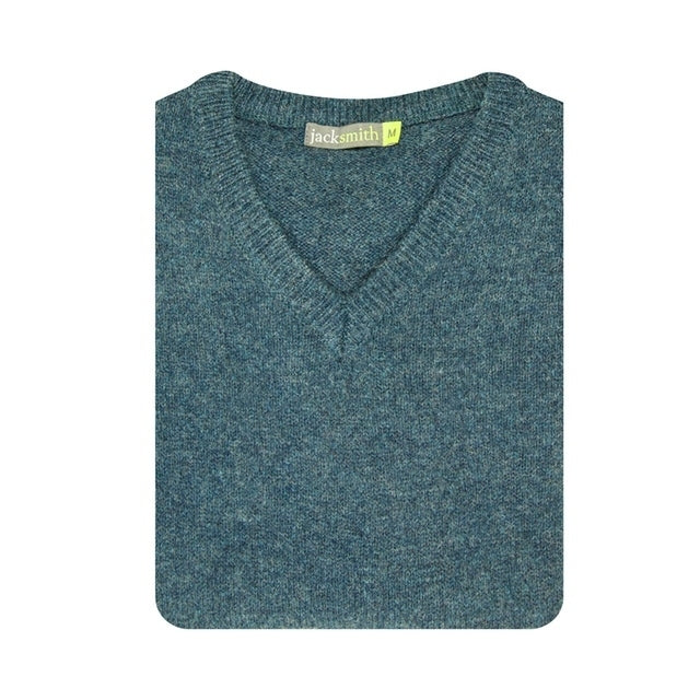 100% Shetland Ragg Wool V Neck Knit Jumper Pullover Mens Sweater Knitted - Sherwood - 3XL