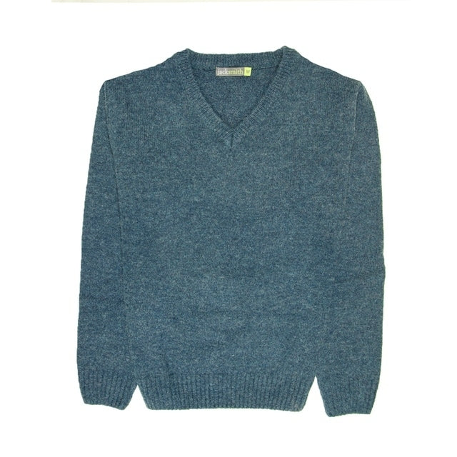 100% Shetland Ragg Wool V Neck Knit Jumper Pullover Mens Sweater Knitted - Sherwood - 3XL