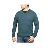 100% Shetland Ragg Wool V Neck Knit Jumper Pullover Mens Sweater Knitted - Sherwood (32) - L