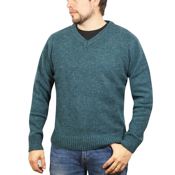 100% Shetland Ragg Wool V Neck Knit Jumper Pullover Mens Sweater Knitted - Sherwood (32) - S