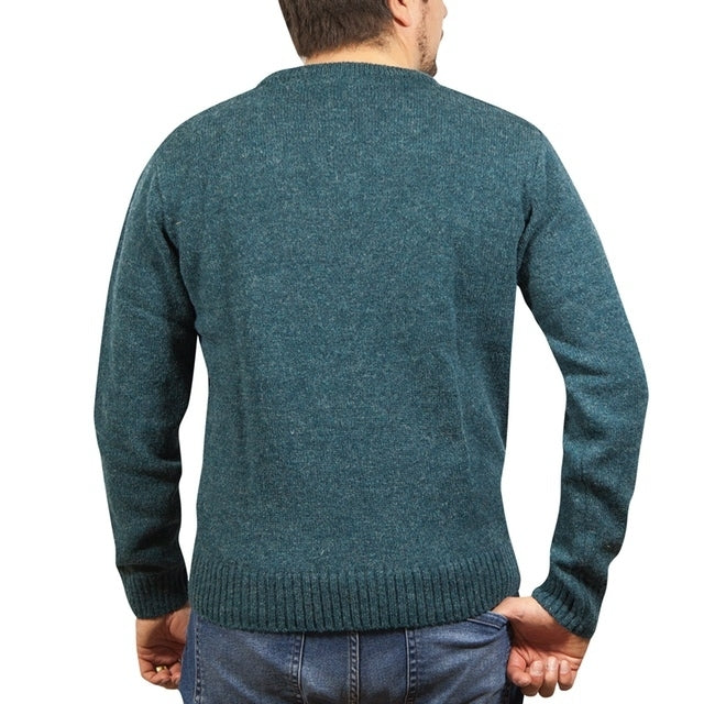 100% Shetland Ragg Wool V Neck Knit Jumper Pullover Mens Sweater Knitted - Sherwood - XL