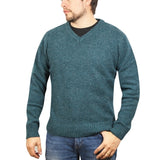 100% Shetland Ragg Wool V Neck Knit Jumper Pullover Mens Sweater Knitted - Sherwood (32) - XXL