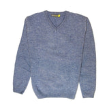 100% Shetland Ragg Wool V Neck Knit Jumper Pullover Mens Sweater Knitted - Sky (40) - 3XL